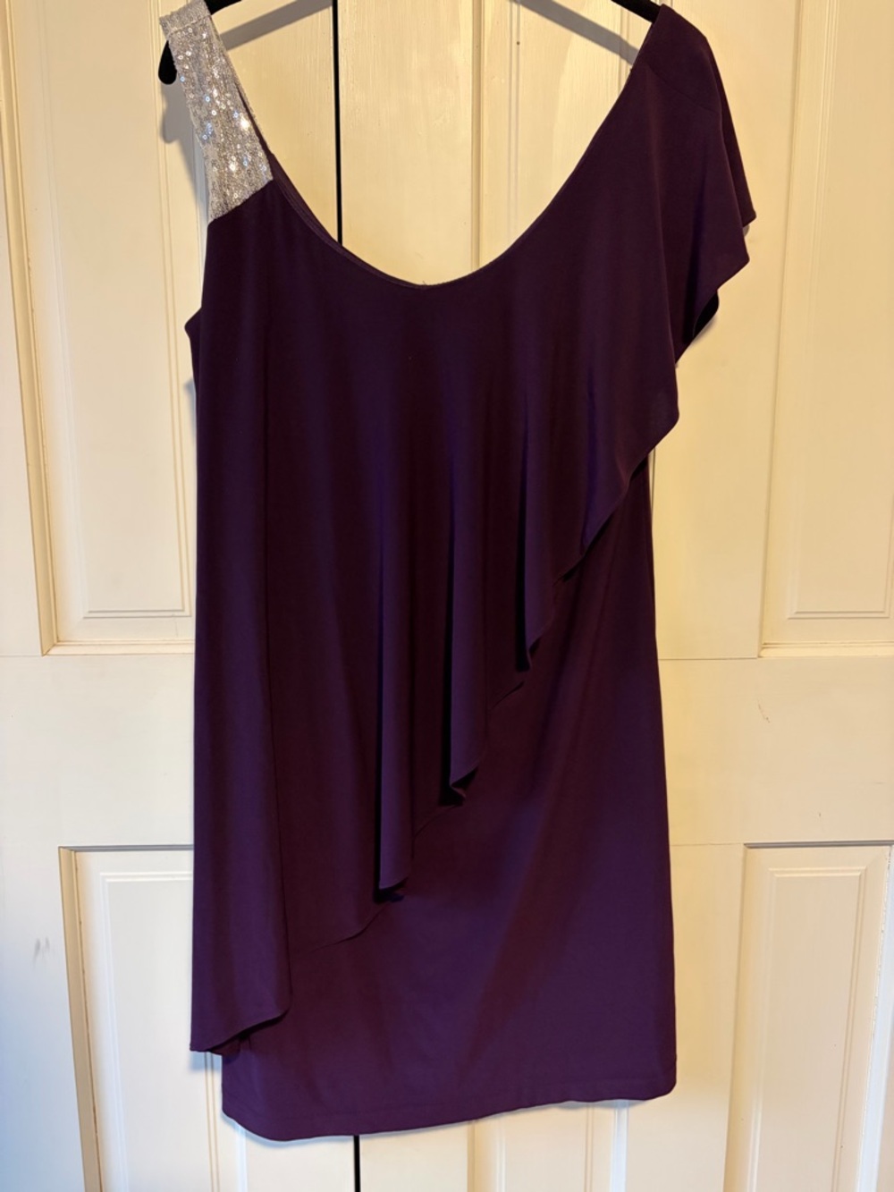 Plum Ruffle Dress with Silver Sequin Strap